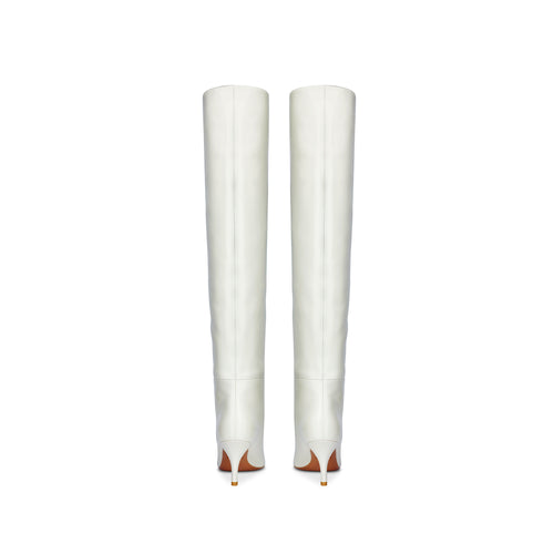Flor de Maria Milly Off White Knee High Boot with 3" Short Heel