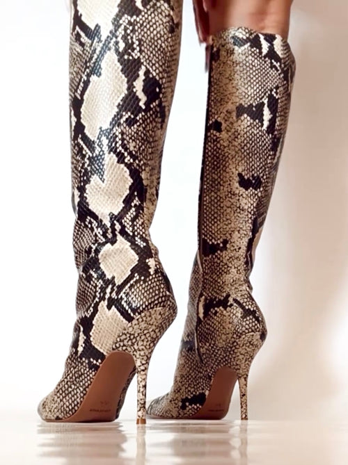 Emily Snakeskin Heeled Boots (Two Calf Sizes)