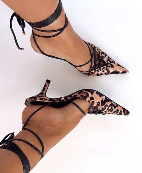 Olivia Leopard Lace Up Kitten Heeled Pump - Main Image