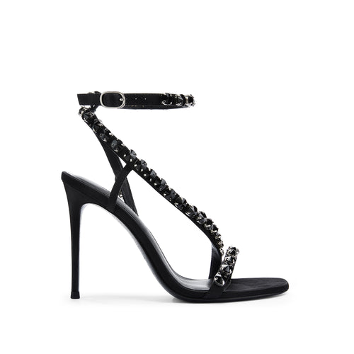 Esmeralda Black Crystal Embellished Heeled Sandals