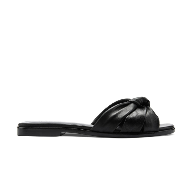 Flor de Maria Meghan Black Leather Slide Flat Sandals