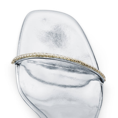 Flor de Maria Lauren Crystal Embellished Silver Stiletto Sandals