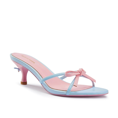 Charlotte Pink and Sky Blue Kitten Heeled Mules