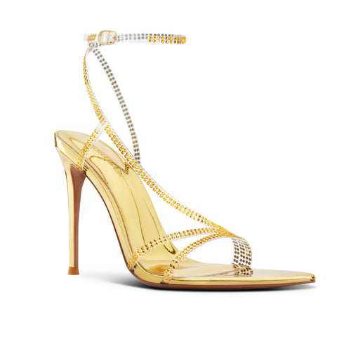 Alexandria Gold Crystal Embellished Heeled Sandals - Women Dress Shoes By Flor de Maria