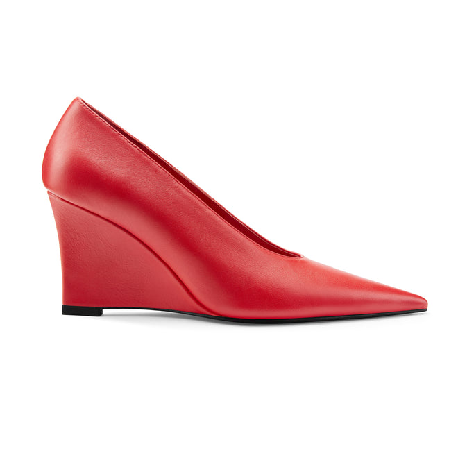 Flor de Maria MINNIE red napa luxe leather wedges with pointed toe and 85mm sculpted heel
