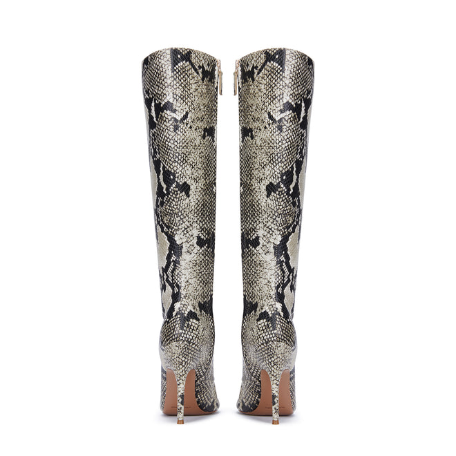 Emily Snakeskin Heeled Boots (Two Calf Sizes)