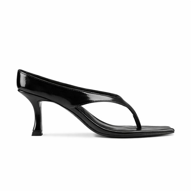 Sienna Black Thong Heeled Sandals