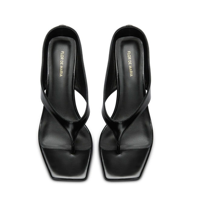 Sienna Black Thong Heeled Sandals