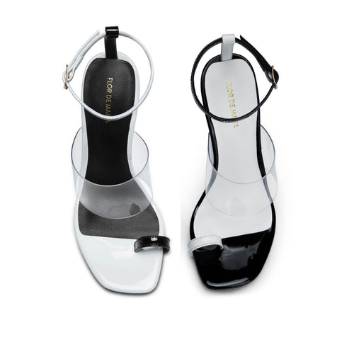 Bella Black and White Glass Wedge Sandals (Two-Strap Option)