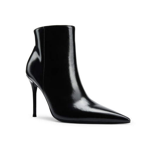 Pointed-toe Kendall ankle boots with side zip in shiny black glazed leather