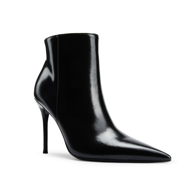 Pointed-toe Kendall ankle boots with side zip in shiny black glazed leather