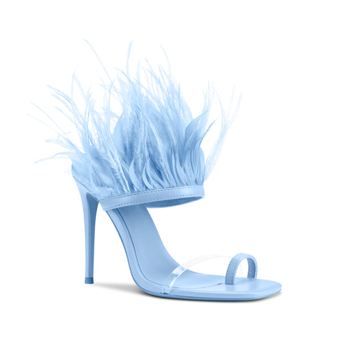 Stephanie Light Blue Feather Heeled Sandal