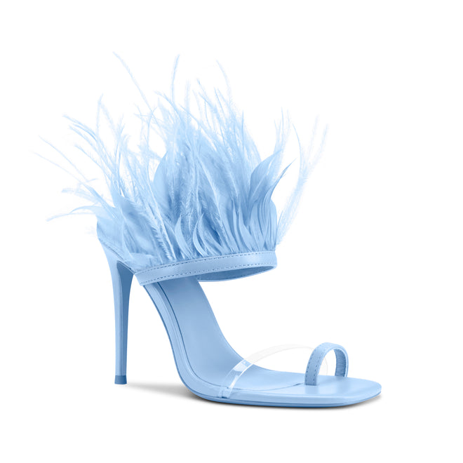 Stephanie Light Blue Feather Heeled Sandal