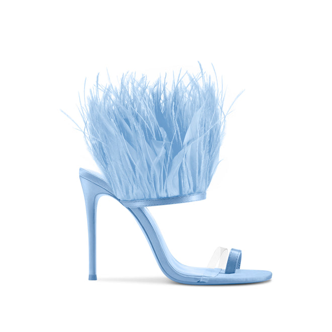 Stephanie Light Blue Feather Heeled Sandal