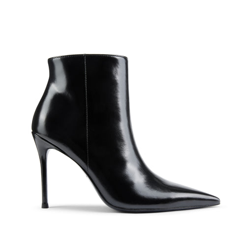 Flor de Maria Kendall ankle booties in black glazed leather with 90mm stiletto heel