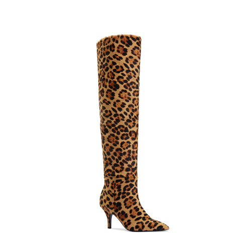 Milly Leopard Print Calf Hair Kitten Heeled Boot