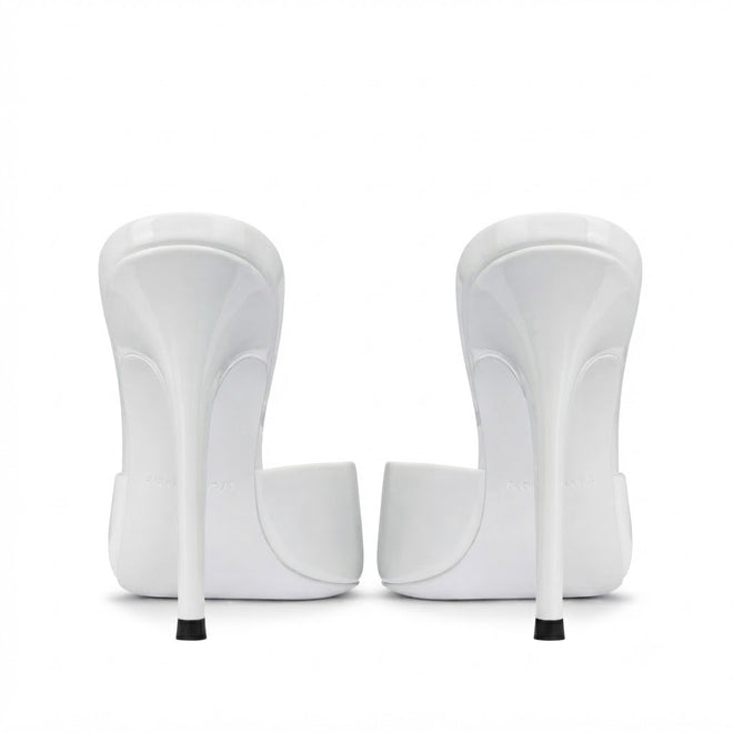Becky White Peep-Toe Heeled Mules