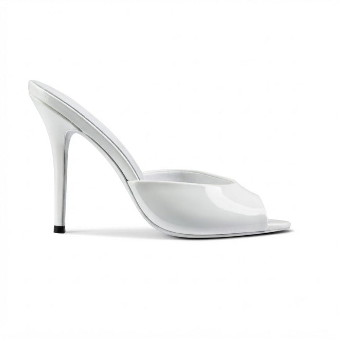 Becky White Peep-Toe Heeled Mules