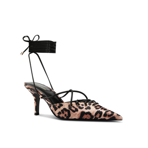 Olivia Leopard Lace Up Kitten Heeled Pump (Pre-Order)