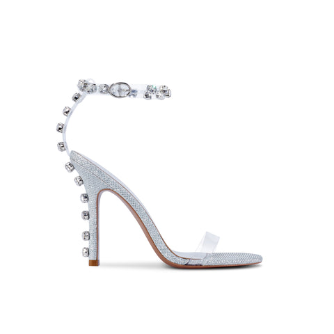Flor de Maria Giselle Glitter Silver Crystal Stiletto Sandals