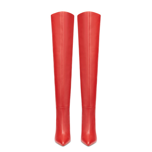 Flor de Maria Milly Red High Knee Boot with 3" Short Heel