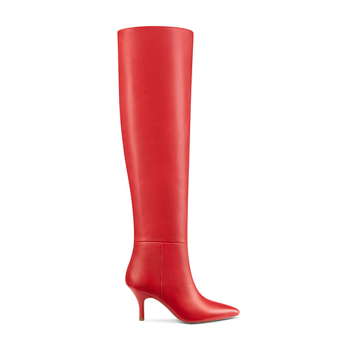 Flor de Maria Milly Red High Knee Boot with 3" Short Heel