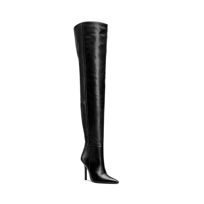 Flor de Maria VIVIAN Thigh High Black Leather High Heeled Boot 