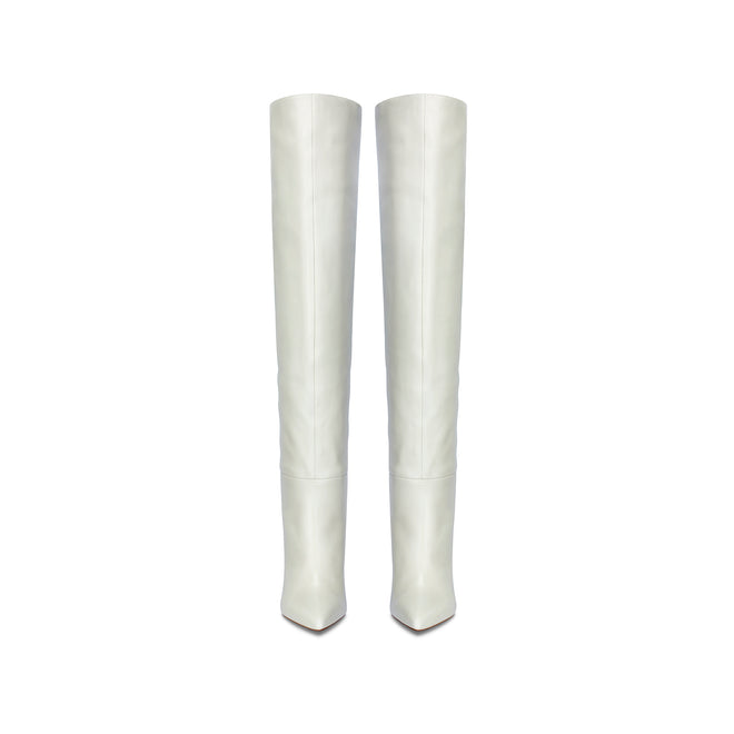 Flor de Maria Milly Off White Knee High Boot with 3" Short Heel