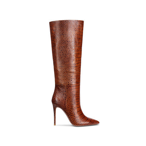 Flor de Maria Amaya  Brown Croc Embossed Leather High Heeled Boot