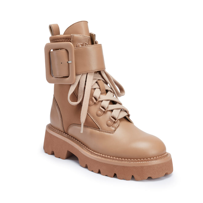 Flor de MariaDANY Tan Leather Combat Boots for Women
