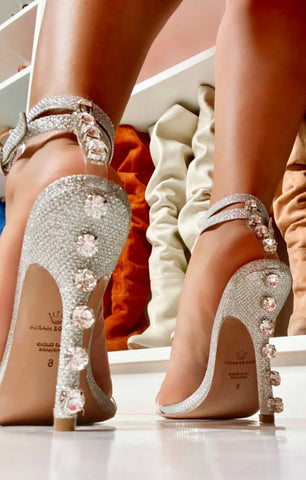Flor de Maria Giselle Glitter Silver Crystal Stiletto Sandals