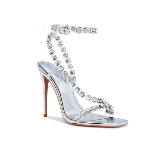 Flor de Maria Esmeralda Silver Crystal Embellished Stiletto Sandals